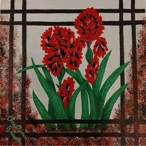 Hand Painted Art Acrylic On 12 X 12 Canvas Sheet Unframed Signed *